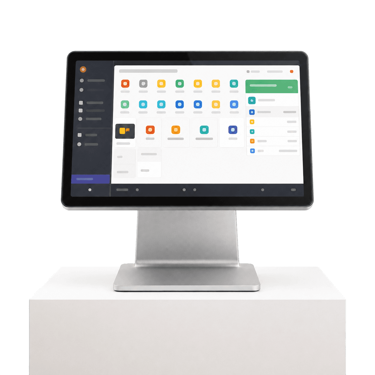 Devlyte point-of-sale terminal on a white podium