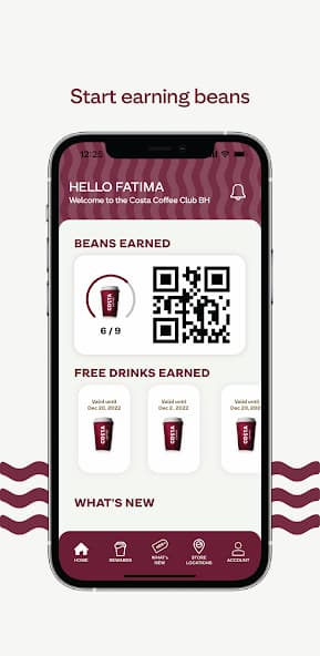 Costa Coffee Club BH beans earned screen with QR code