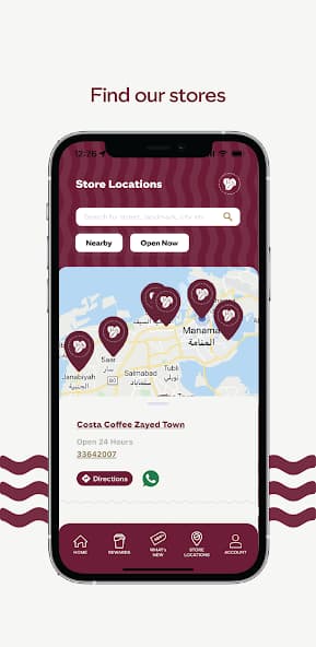 Costa Coffee Club BH store locator map of Bahrain