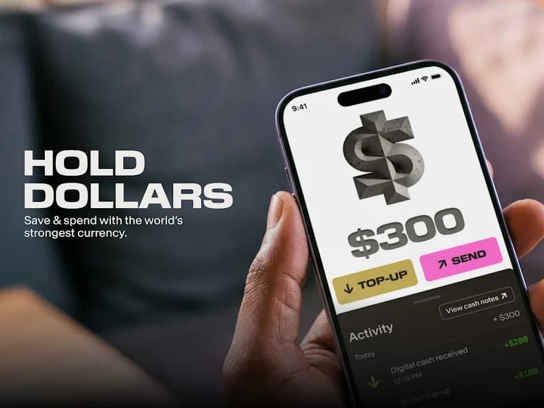 ZAR app showing a 300 dollar balance with top-up and send buttons